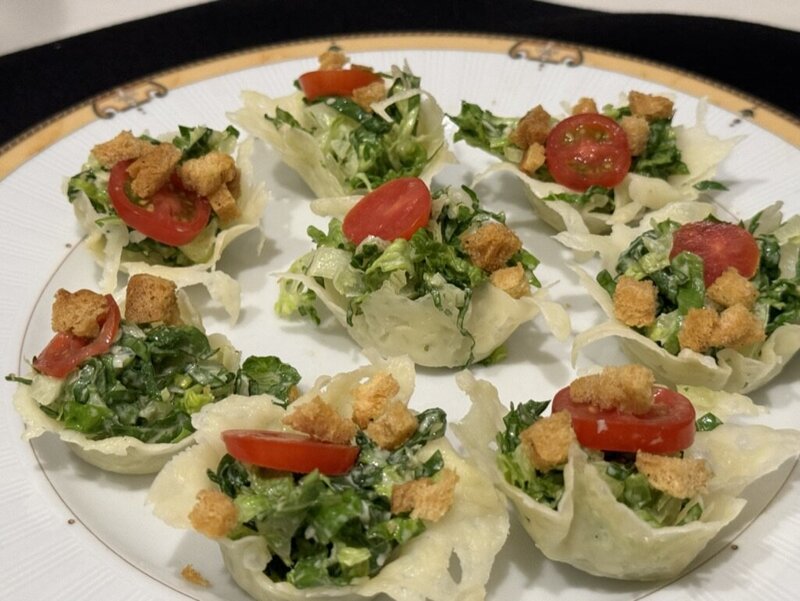 Individual Amazen salads served in crisp parmesan cups