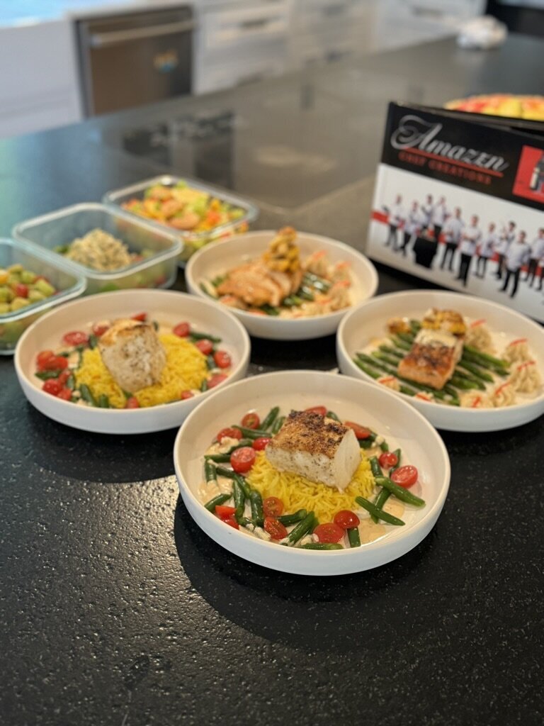 A selection of individually plated Amazen entrées