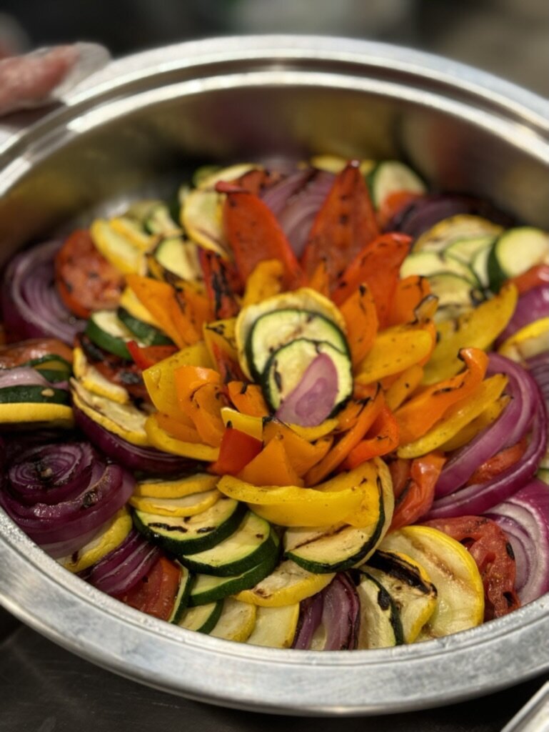 Colorful roasted seasonal vegetables prepared by Amazen